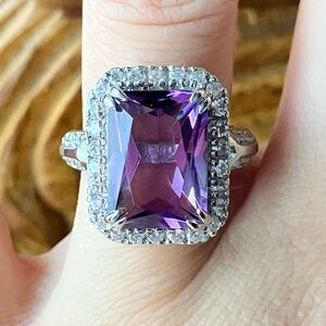 Rose de France Amethyst Sterling Silver Cocktail Ring Size 7